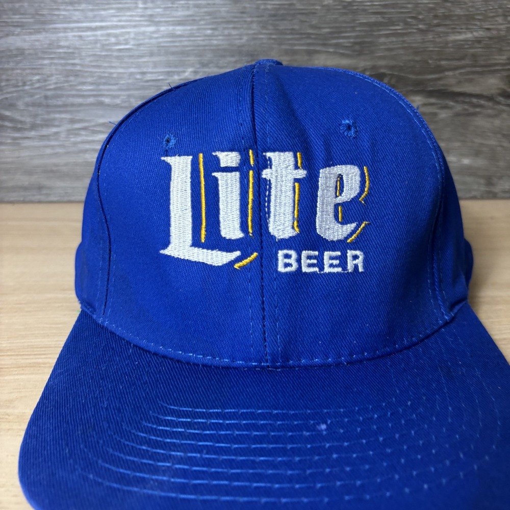 VINTAGE Miller Lite Hat Cap Snap Back Blue Beer Brewing Embroidered 90s - Picture 2 of 13